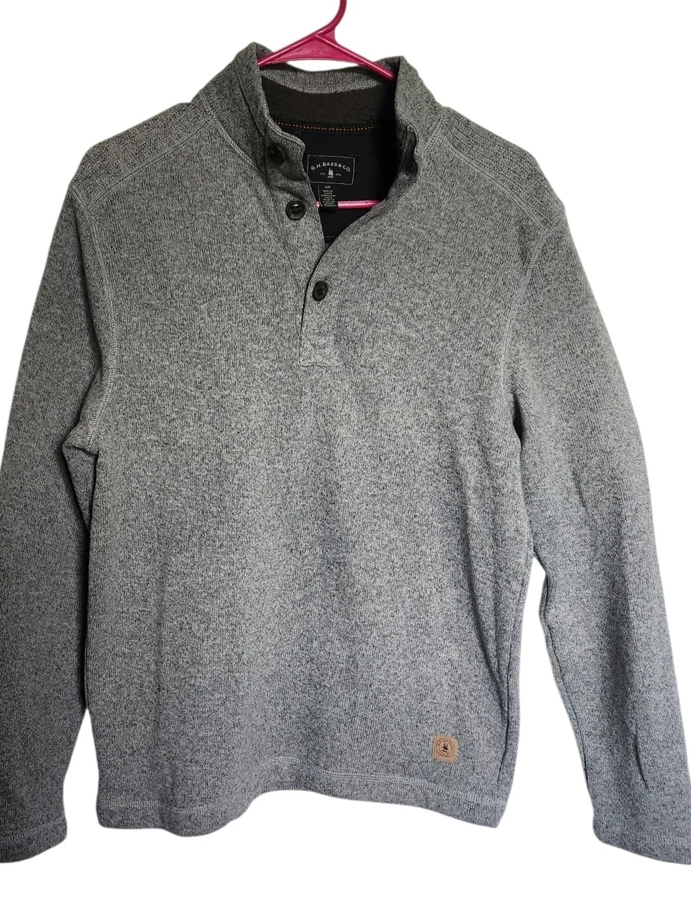 G.H. Bass & Co Gray Marl Quarter Button Pullover Textured Knit Exterior Size S